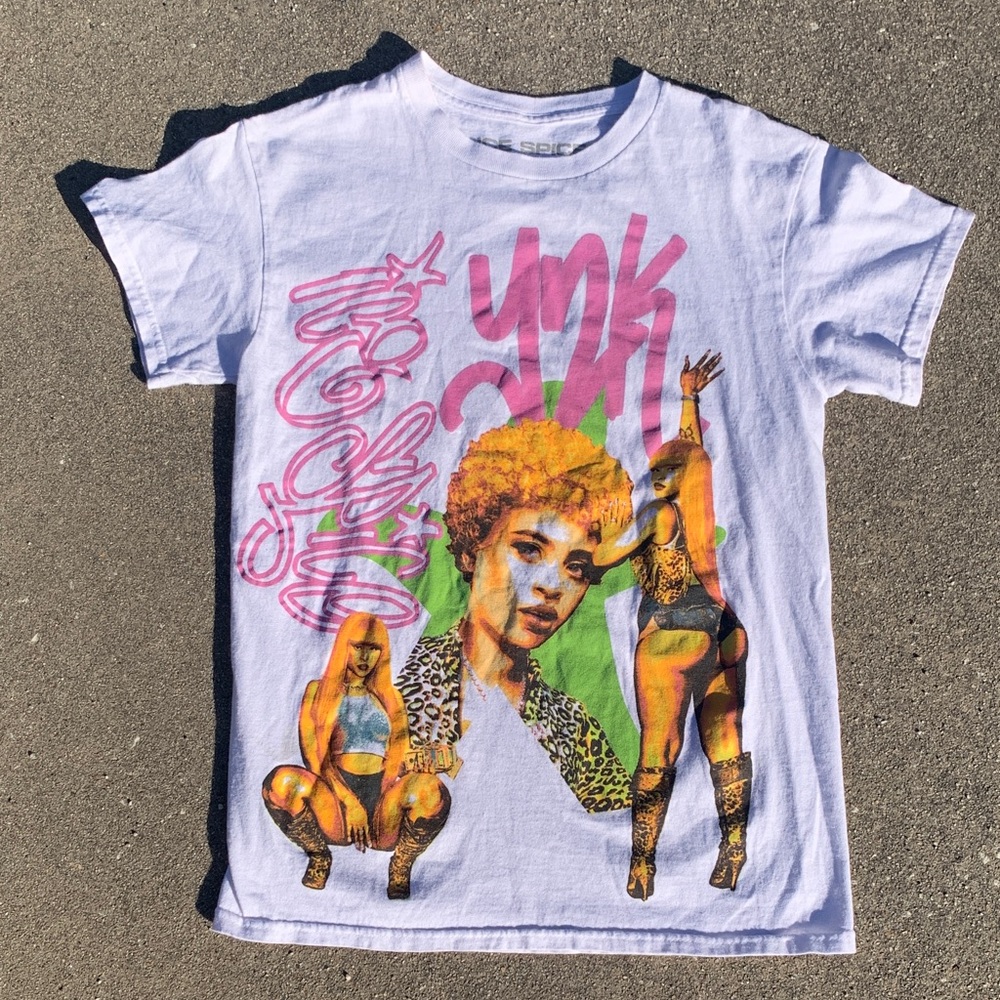 White Graphic Short Sleeve Tee with Pink & Yellow Pop Art